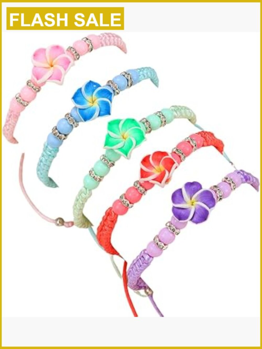 5 Bohemian Tropical Flower Bracelets Stretch Handmade Beach Jewelry Set